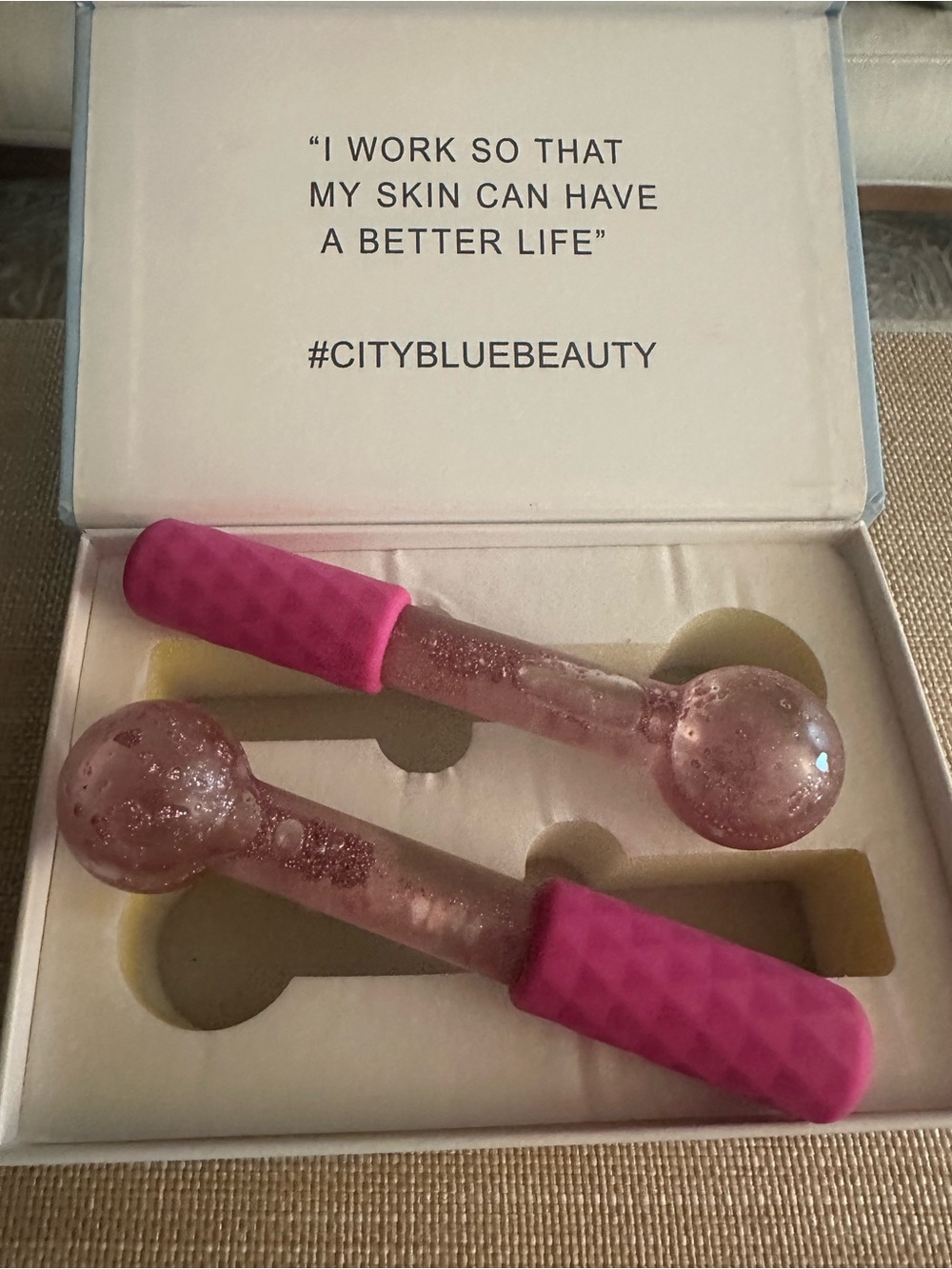 CityBlueBeauty Pink Crystal Ice Globes - Facial Cooling Rollers